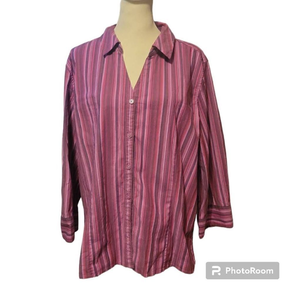 Studio Works Pink Striped Wrinkle Free Blouse Women's Size XL